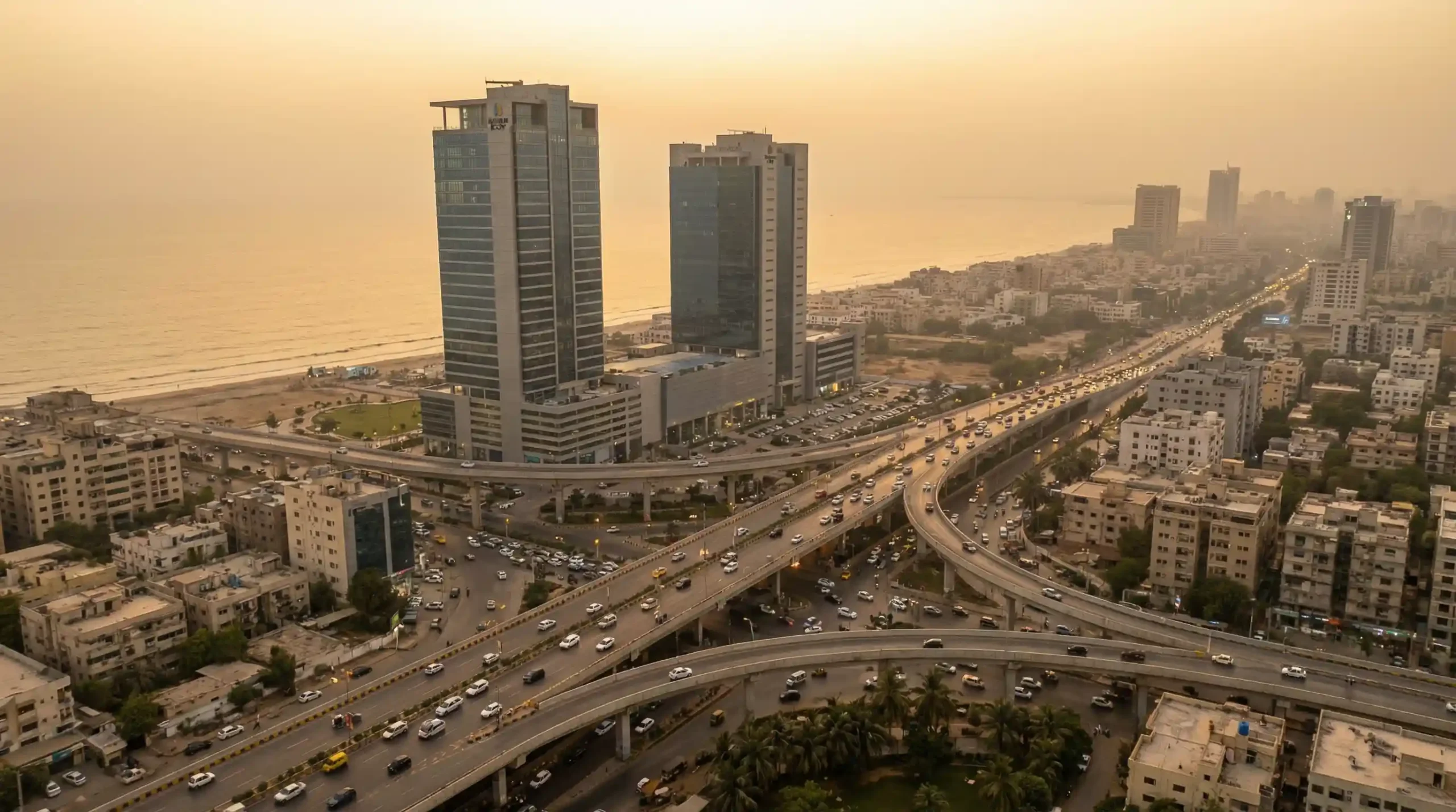 karachi-Aerial city infrastructure shots]